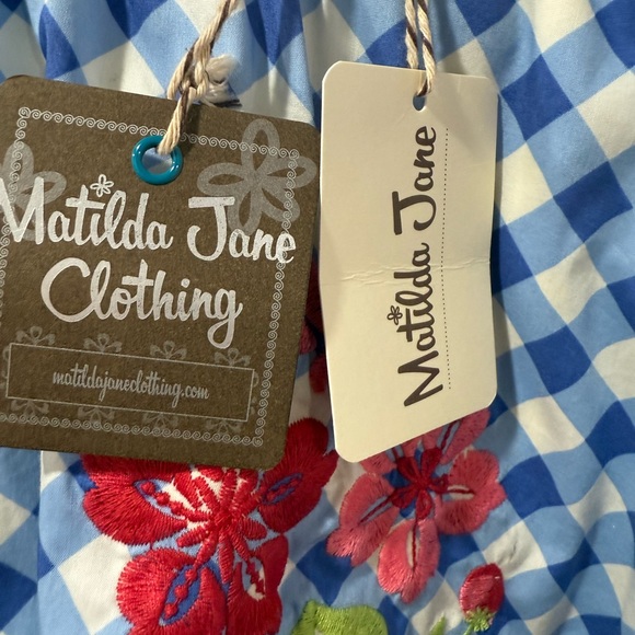 NWT Matilda Jane women’s Blue Checkered Skirt with Floral Accents, size S - Picture 2 of 9